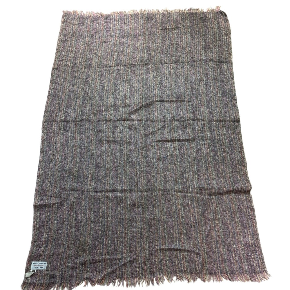James Pringle Scotland Blanket Purple Mohair Wool Blend Striped 48x72 Vintage